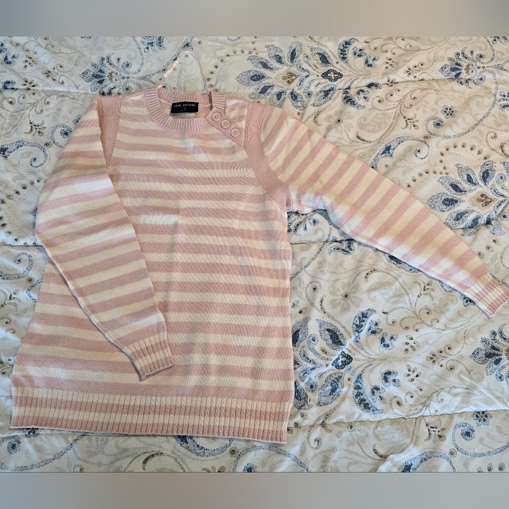 Lane Bryant Pink and Cream Crew Neck Sweater